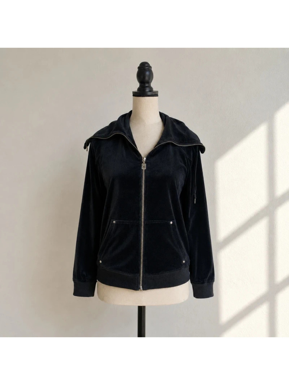 Michael Kors Black Velour Zip Up Hoodie Jacket Y2K Size M